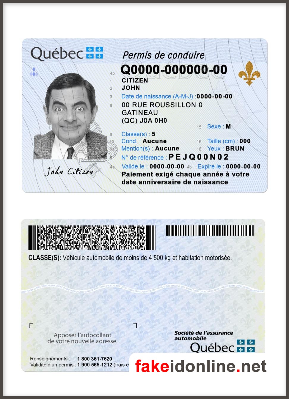 Canada Quebec Driver License Template
